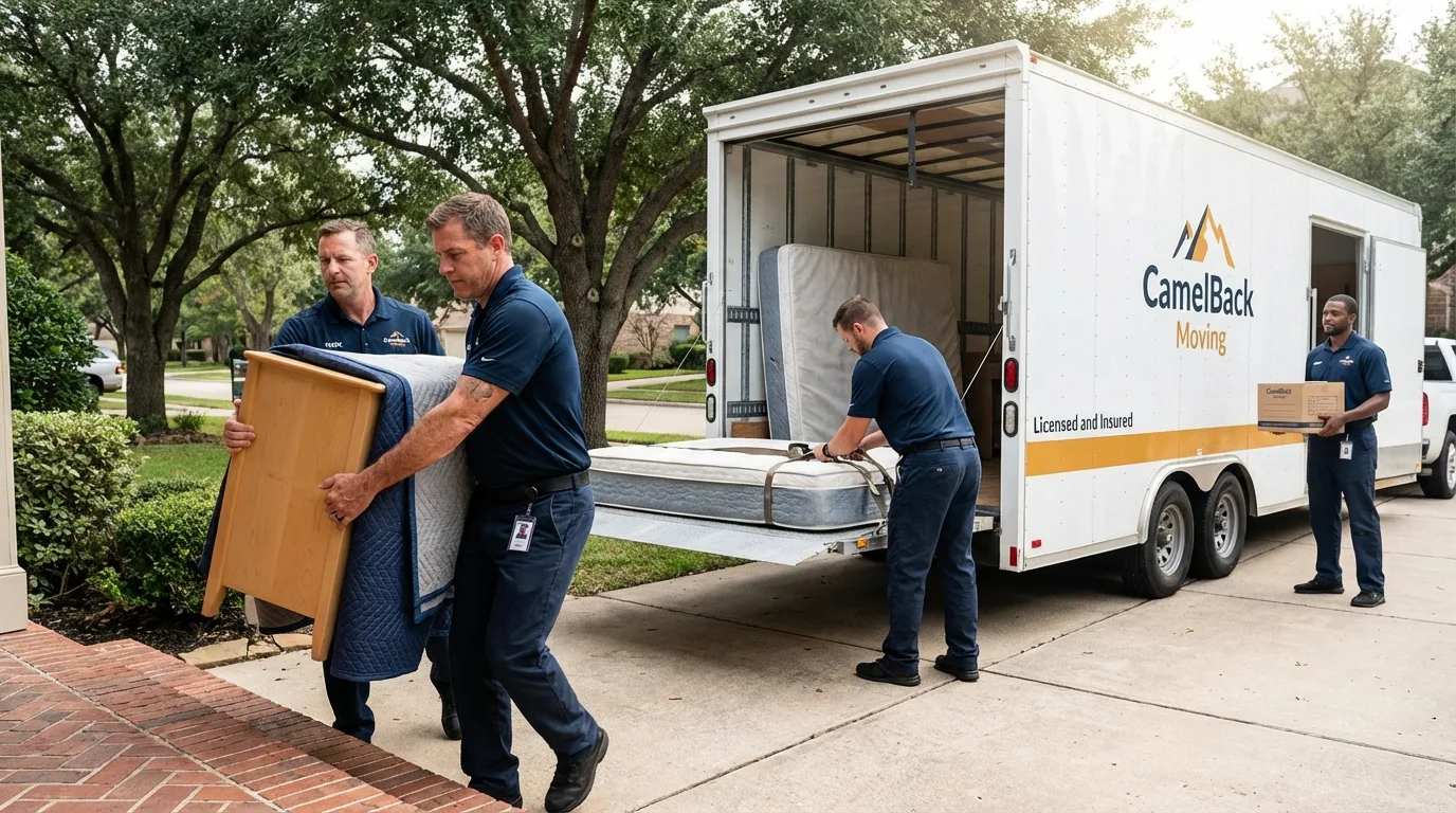 Crew loading residential truck for cross-state move from Bolivar, TN