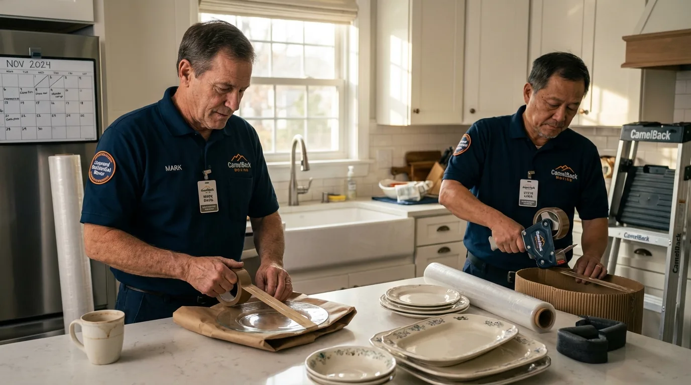 Professional crew packing kitchen dishware in Bolivar, TN